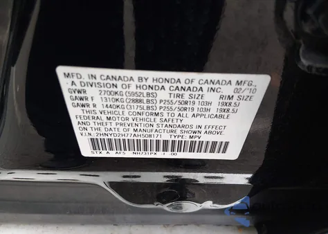2010 Acura Mdx Advance Package from USA, damaged, VIN 2HNYD2H77AH508171